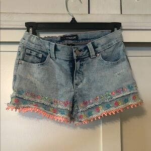 Jordache Light Blue Jean Shorts with Colorful Embroidery